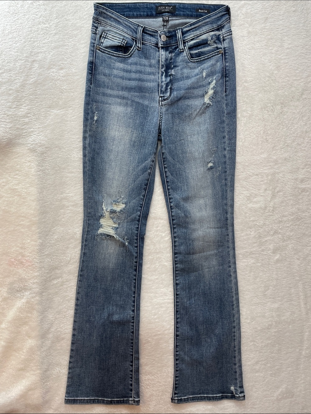 Judy Blue Boot Cut Jeans Women's Size 7 / 28 Distressed Whiskering Stretch